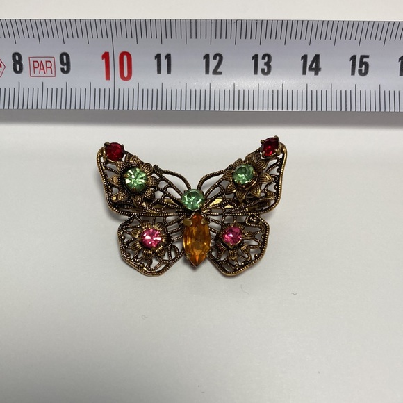 Vintage 50’s butterfly brooch multicolour gemstones,  bronze coloured frame. - Picture 2 of 7